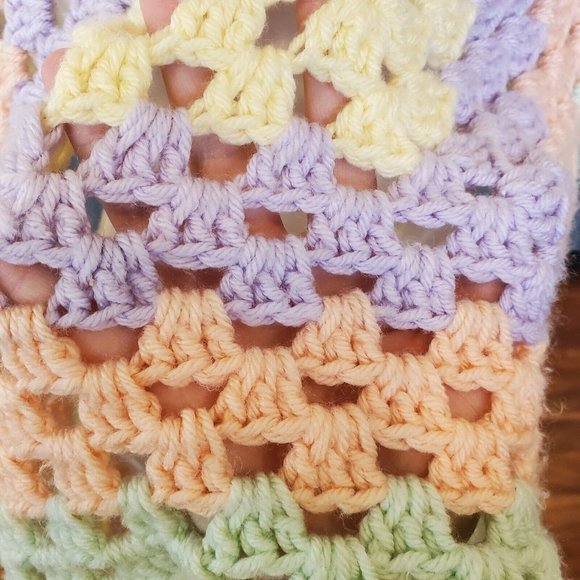 Afghan Knit Pastel Shawl Wrap Button Closure Soft Girl Kawaii One Size Spring - Picture 6 of 7